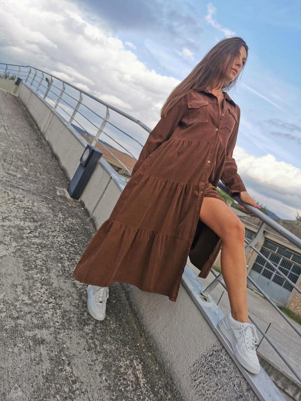 Abito In Velluto Marrone